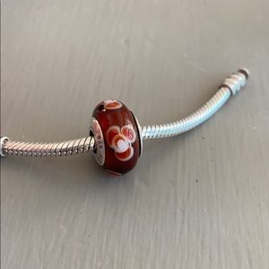 Maroon floral murano glass pandora charm